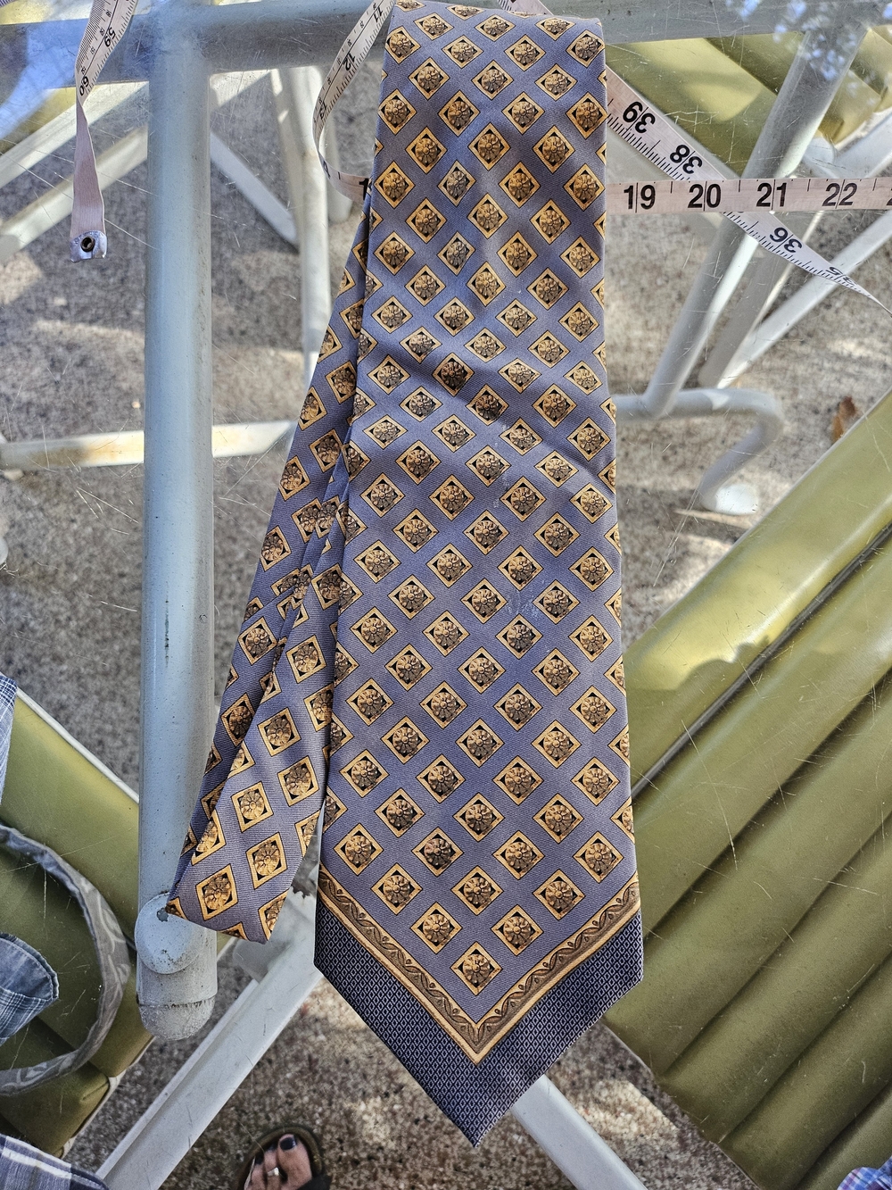 Gianfranco Ferre Gray Silk Tie, Italy with Gold Medallion Pattern